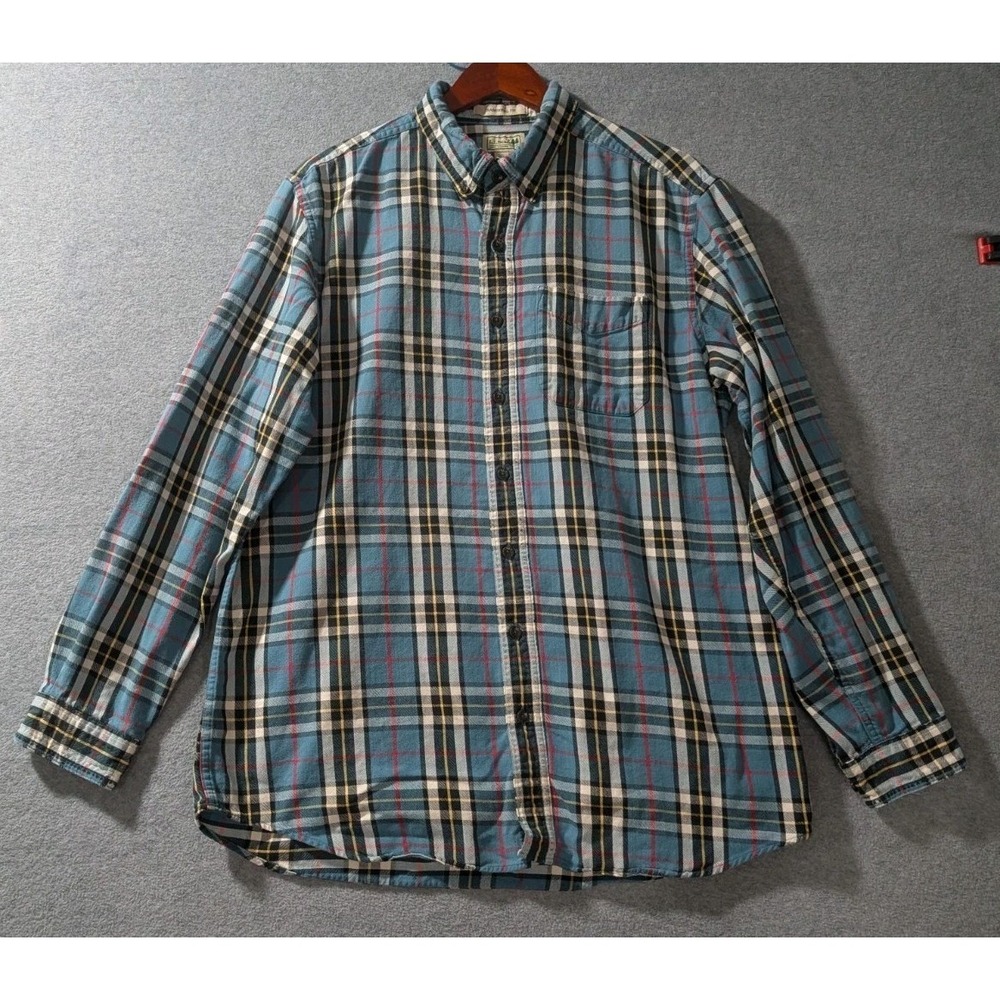 LL Bean Tartan Plaid Shirt L Tall Blue Flannel Distressed 2010s